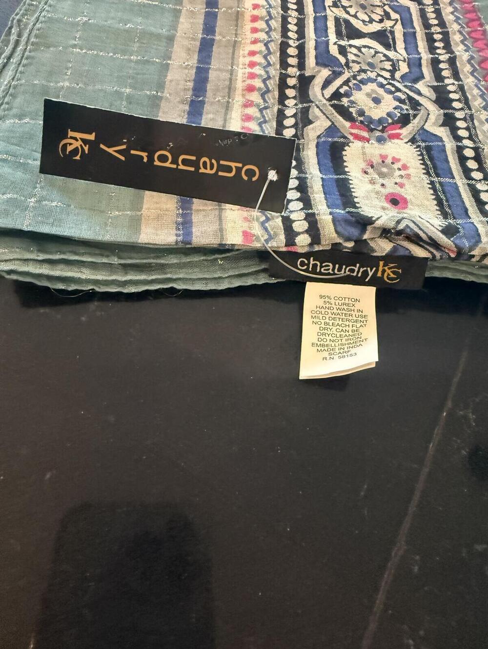 Chaudry KC Embellished Cotton Teal/Purple Scarf - Picture 5 of 6